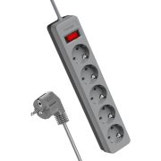 Удлинитель с сетевым фильтром 5х5м с заземл. 10А IP20 2.2кВт ПВС 3х0.75 с выкл. с индикатором сети сер. КОСМОС FKsm5m-5g(G)