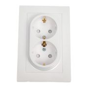 Розетка 2-м СП AtlasDesign 16А IP20 с заземл. защ. шторки в сборе жемчуж. SE ATN000426