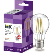 Лампа светодиодная филаментная 360° 7Вт A60 грушевидная прозрачная 3000К тепл. бел. E27 230В IEK LLF-A60-7-230-30-E27-CL